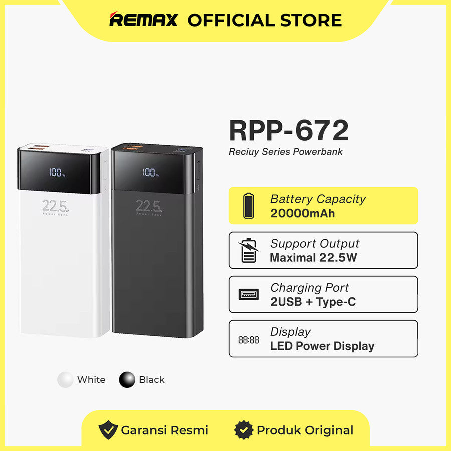 Remax Powerbank Fast Charging PD20W+QC 22.5W 20,000MAH Remax Powerbank Fast Charging PD20W+QC 22.5W 20,000MAH
